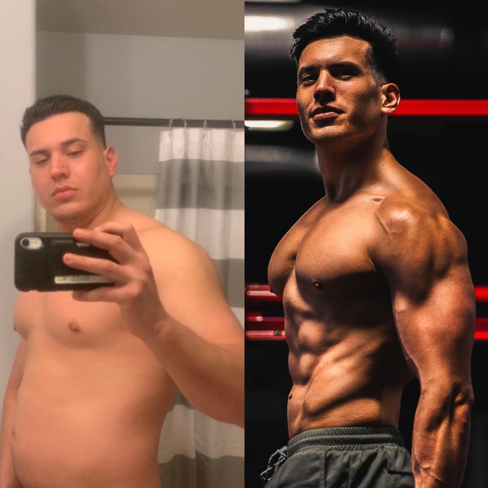 Personal transformation of West Covina personal trainer showing weight loss and muscle gain
